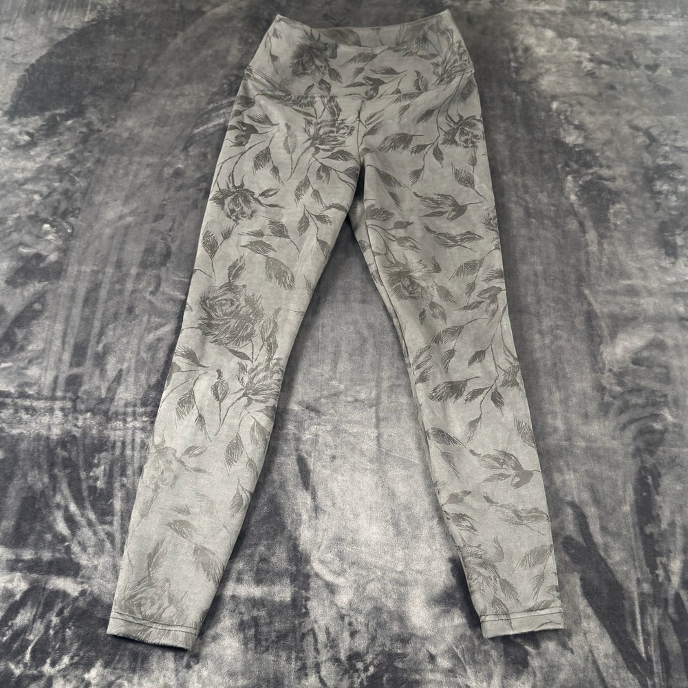 White House Black Market Runway Leggings Womens 10 Grey Floral High Rise Stretch